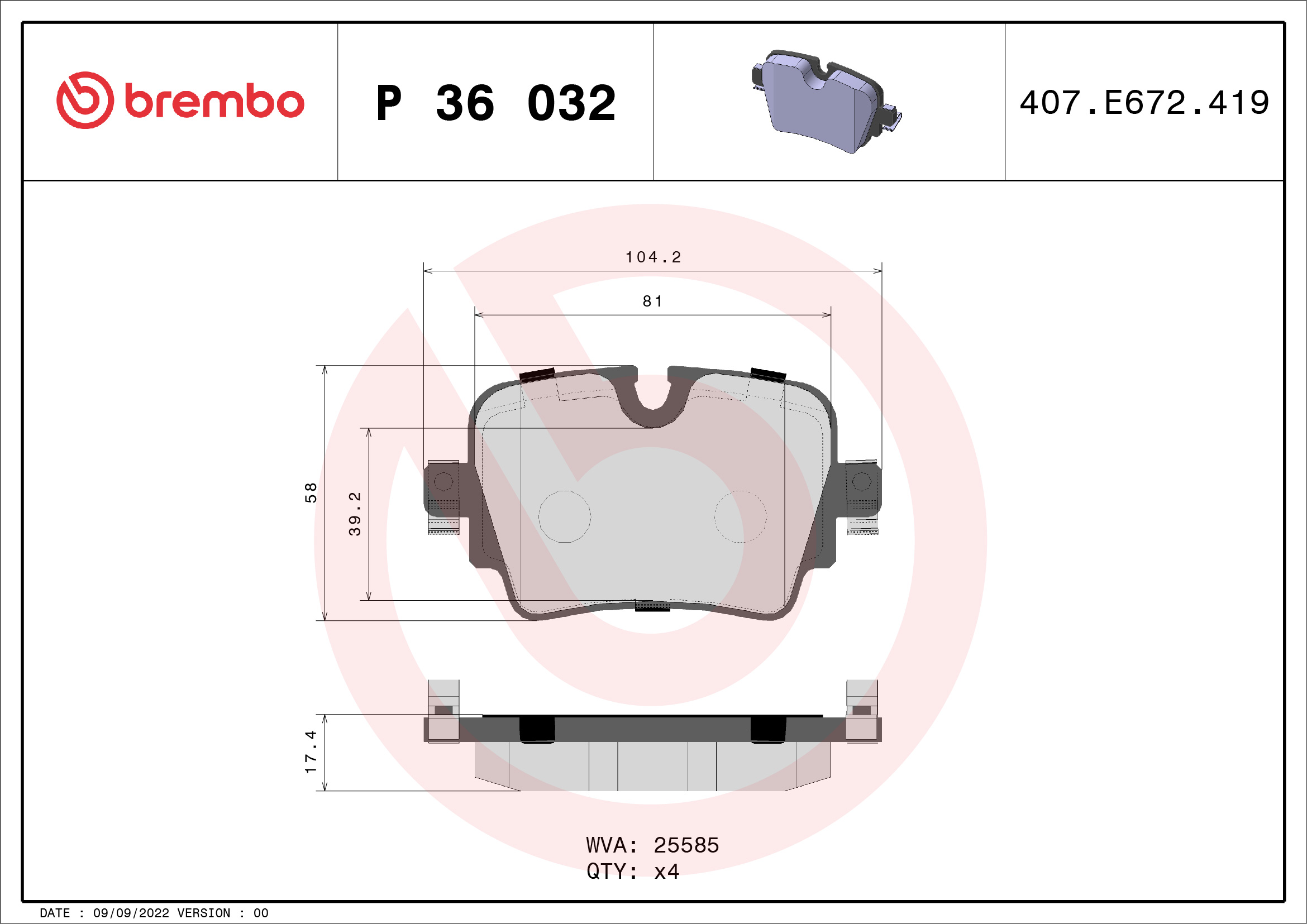 A.B.S. P 36 032 BREMBO Bremsbelagsatz, Scheibenbremse